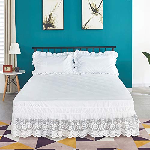 Feyart Gonna Del Letto Avvolgente In Pizzo Jacquard: Caduta 38 Cm, Beige, Misura 150x200 Cm. Elastico Forte, Nasconde Il Materasso.