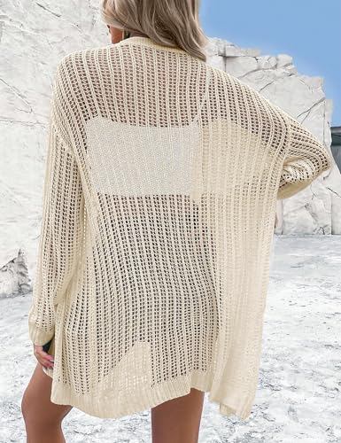 Image of Womens 2025 Summer Lightweight Cardigan Long Sleeve Open Front Loose Beach Crochet Cover Up