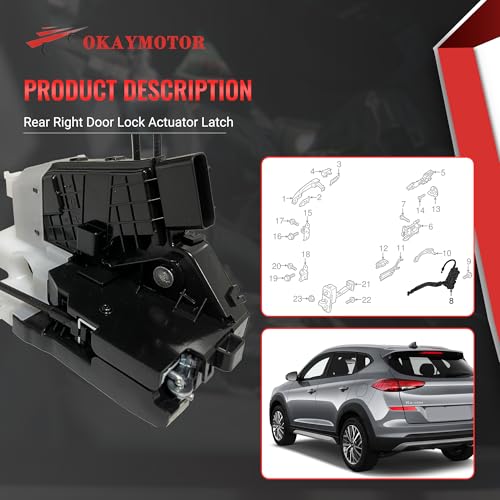 Image of OKAY MOTOR Rear Right Door Lock Actuator Latch for 2016-2020 Hyundai Tucson Limited SE SEL Door Latch Assembly with 4pins 81420D3000 81420-D3000