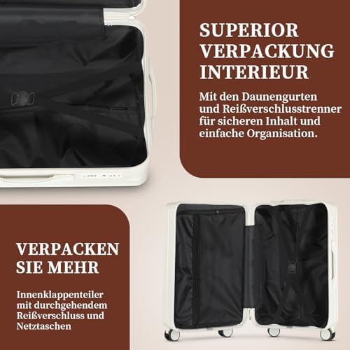 TIYFIY Handbagage koffer koffer middelgrote harde schaal koffer middelgroot PC-materiaal TSA-slot koffer middelgroot 4 wielen lichtgewicht duurzaam krasbestendig, wit, 24in, Harde trolley met