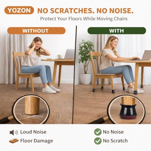 Image of YOZON Chair Leg Floor Protectors Felt Silicone Caps Strengthen Bottom | Chair Leg Protectors for Hardwood Floors Anti-Scratch Reduce Noise 16 Pack Black Round Large Fit 1-3 /16 inch to 1-5 /8 inch (30-40mm)