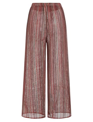 Image of ZAFUL Womens Beach Cover Up Pants Sexy Crochet Drawstring Elastic Boho Swimsuit Cover Up Long Pants Beach Wear