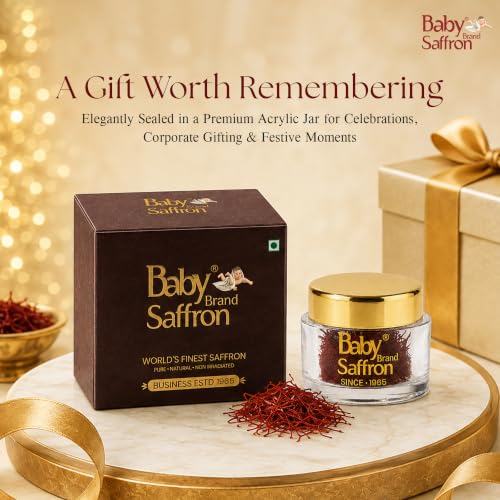 Image of Baby Brand Saffron Original Mongra Kesar /Keshar Premium Gift Box With Acrylic Jar | Handpicked, Grade 1 ISO 3632 Tested | Authentic Colour & Aroma | For Festive, Corporate Gifting | 1gm, Pack Of 1