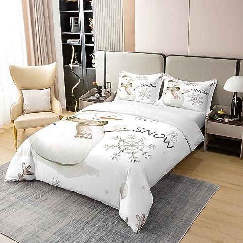 Homewish 100% Natural Cotton Cute Snowman Duvet Cover Single Size Snowflake Printed Bedding Set Kawaii Winter Snow Comforter Cover Winter Season Bed Sets with 1 Pillowcase Breathable - Image 3