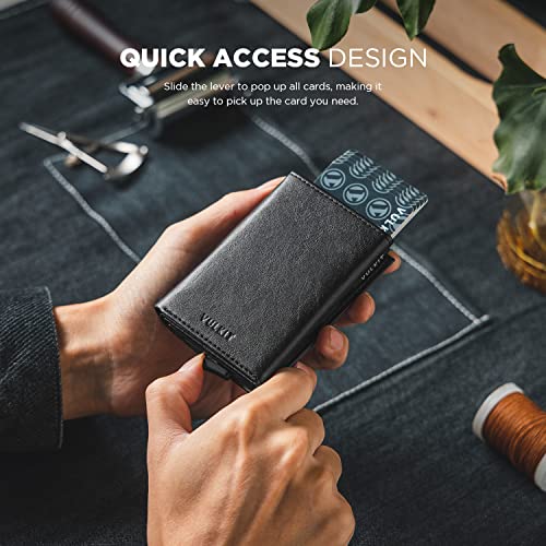 VULKIT Pop up Card Wallet Minimalist Cash Wallets RFID Blocking Leather Smart Credit Card Holder with ID window for Men(Black)3