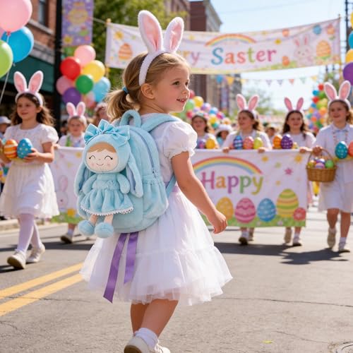 Image of Gloveleya Back to School Gifts for Girls Toddler Backpack Kids Backpack Baby Girl Gift Plush Bag with Pure Blue Rabbit Doll Aged 2+