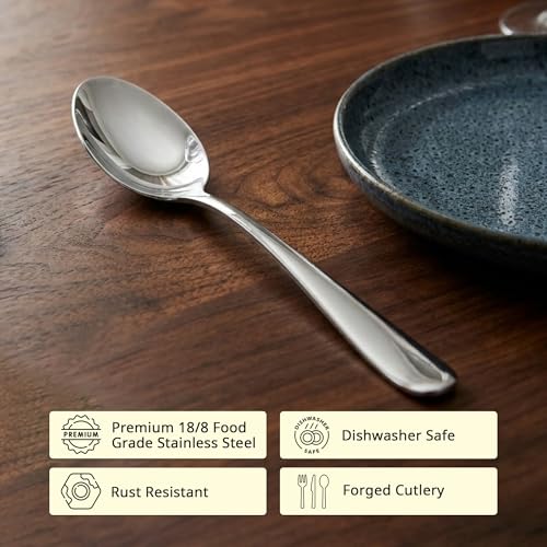 Image of Culinex 18 /8 Premium Stainless Steel 8.2 inch Serving Spoon Set of 2, Dora| All Purpose Kitchen Serving Spoon, Silver Rustproof Dishwasher Safe Serveware, Tableware By thinKitchen