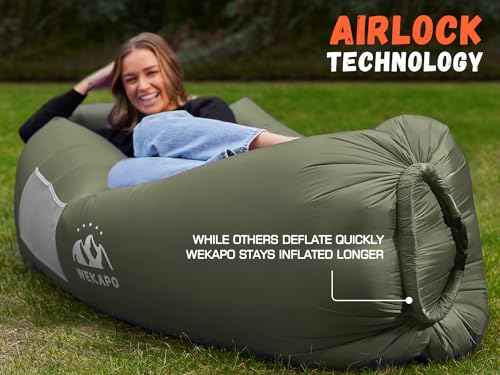 Image of WEKAPO Inflatable Sun Lounger, Air Sofa, Hammock, Portable, Waterproof and Leak-Proof, Ideal for Backyard, Beach, Travel, Camping, Picnics and Music Festivals