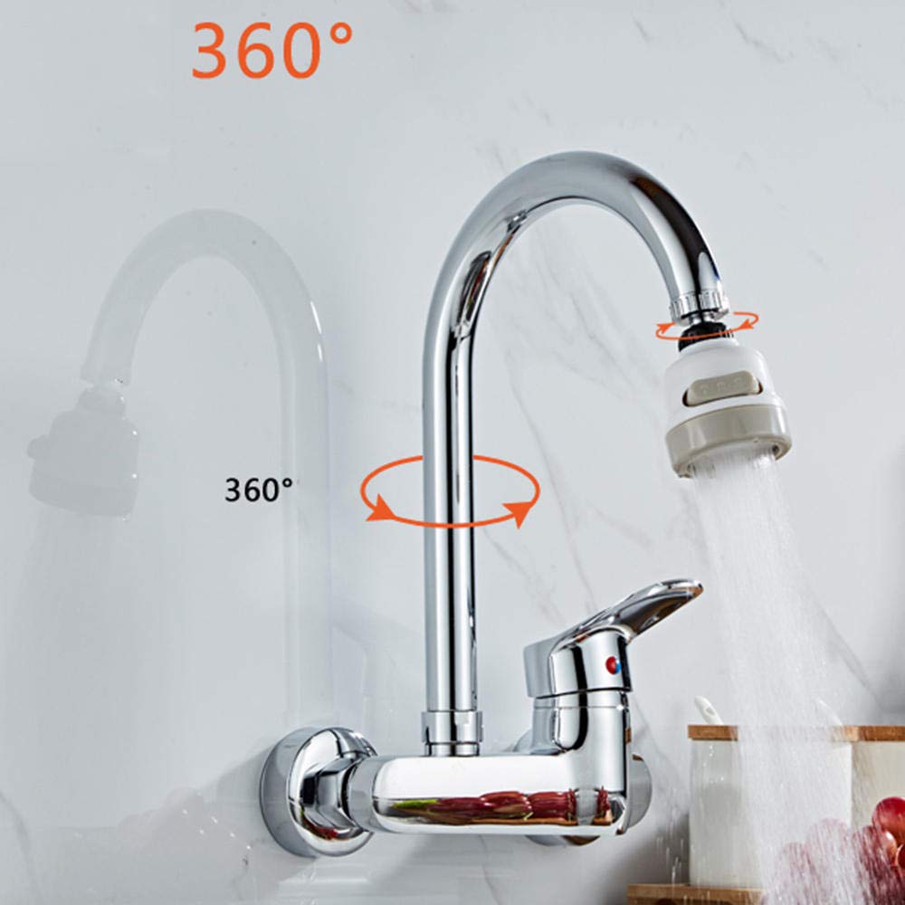 Faucet Rubinetti a Montaggio a Parete Nera, Rame a 2 modalità, per lavello della Biancheria da Cucina, Calda e Fredda Girevole Universale, Nero-Nero b B.