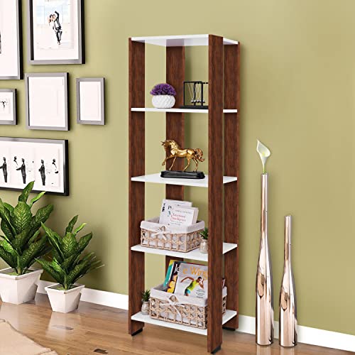 Image of ABOUT SPACE Book Shelf - 4 Tier 5 ft Versatile Book Stand for Home Library, Modern Slim Open Display Rack Shelf Engineered Wood with Unique Design for Living Room - Oak Red (L 45 x B 28.5 x H 154 cm)