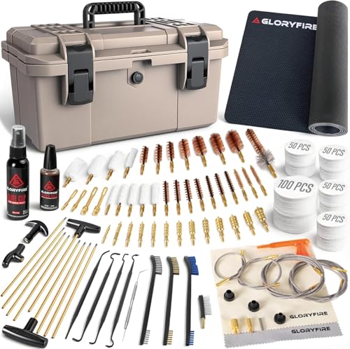 GLORYFIRE Deluxe Universal Gun Cleaning Kit - Highly Effective Cleaning Solutions for Hunting and Shooting - Compact (Coyote)