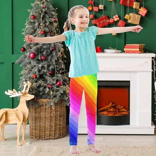 Girls' Leggings Ankle Length Printed Leggings Colorful Rainbow Stripe Soft Comfortable Pants for Kids 4-10 Years3