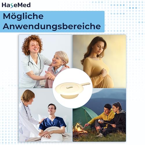 HaseMed Steckbecken aus Kunststoff 31 cm 1 Stück – Hygienische und robuste Bettpfanne mit Deckel – Ideal für Pflegebett & Klinik – Wiederverwendbar & leicht zu reinigen - Elfenbein