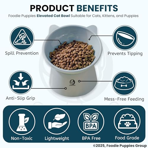 Image of Foodie Puppies Elevated Cat Bowl Feeder Food Water Feeder Bowl for Cats, Kittens & Puppies | Persian Cat Food Bowl Tilted Raised Bowl Anti Vomiting 15 Slanted Bowl (Color May Vary)