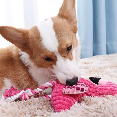 Quietschendes Hundespielzeug für Kleine bis Mittelgroße Hunde,Flamingo Förmiges Plüschspielzeug,Weiches Interaktives Welpenspielzeug,Haustier Kauspielzeug Geschenk für Hund Katze Zähne Putzen