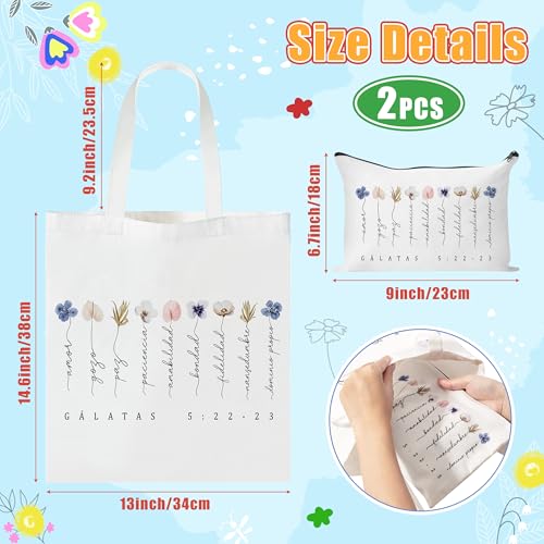 Image of Y1tvei Canvas Bags Gifts, Tote Bag with Makeup Pouch, Birthday Party Favors