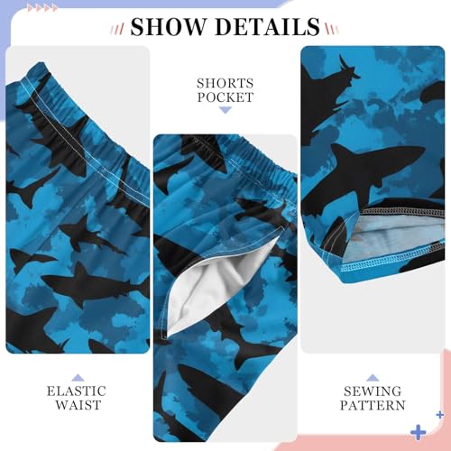 Cartoon Blue Shark Pattern Pajama Pants Lounge Sleep Pants Elastic Waist Long Pajama Bottoms with Pockets for 6-14 Years4
