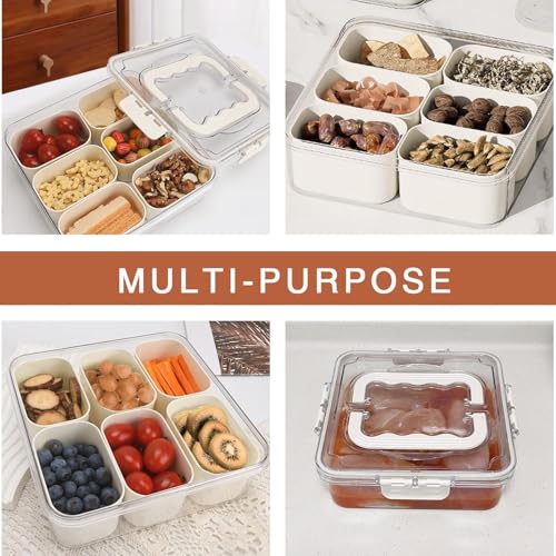 Image of Multi Compartment Storage Container Airtight Acrylic Organizer Box with Lid & Handle, Transparent Section Jar for Dry Fruits Snacks Masala Kitchen Storage (6 grid)
