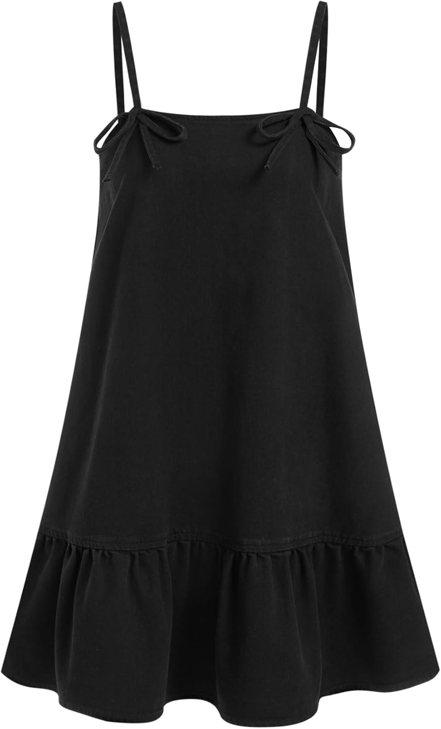 CIDER Womens Overall Dress Denim Jumper with Pockets Adjustable Strap Ruffle Hem Jean Dresses Loose Fit Summer Outfits