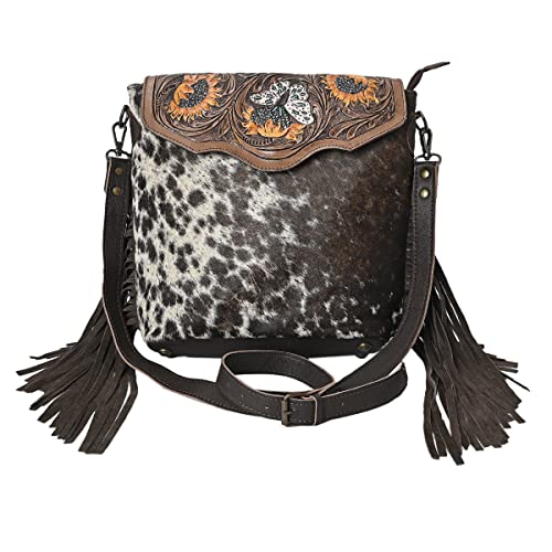 Leather Crossbody Bag for Women made with Natural Cowhide Hand Tooled Western Design With Adjustable Detachable Strap