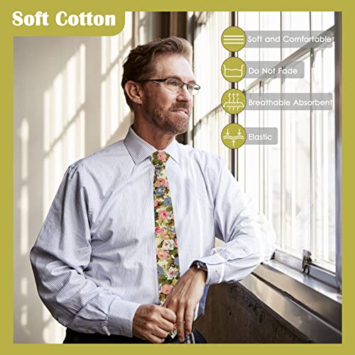 Image of Mantieqingway Men's Cotton Floral Neck Tie 2.56'' Printed Skinny Tie