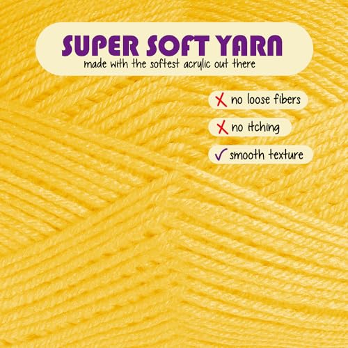 Image of Acrylic Yarn for Crocheting & Knitting - Soft Crochet Yarn for Crocheting, 370 Yards, Perfect for Crafts & Amigurumi, Medium Worsted Weight 4, Bright Yellow