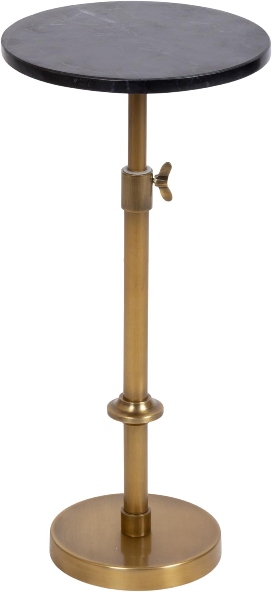 Kate and Laurel Engles Traditional Adjustable-Height Pedestal Drink Table, 10 x 10 x 30, Black Marble and Antique Brass, Vintage Round Indoor Metal Plant Stand with Authentic Marble Tabletop