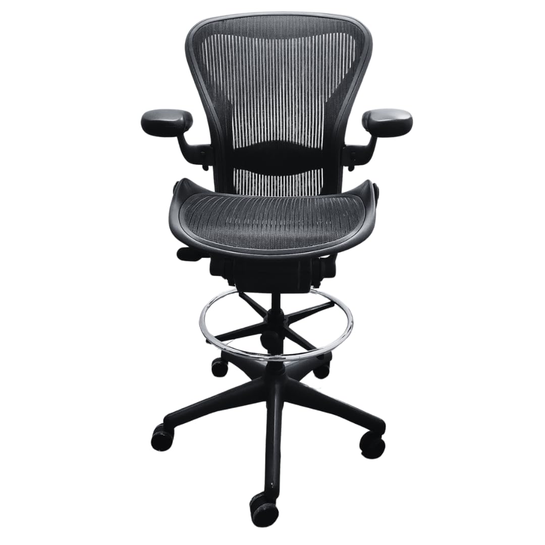 Aeron Classic Herman Miller Office Chair Drafting Stool Size B (Medium) - Black/Graphite | Fully Adjustable, Quick Assembly, (Renewed), BA2LDS