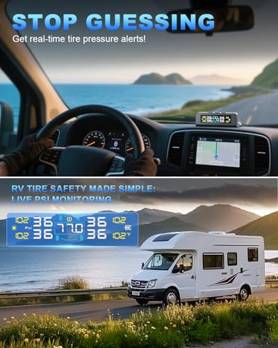 RV Tire Pressure Monitoring System, Wireless TPMS with 4 Sensors & 6 Alarm Modes, Real-time Tire Pressure Monitor, Color LCD Display, 0-99PSI for RV, Trailer, Truck, SUV - Image 4