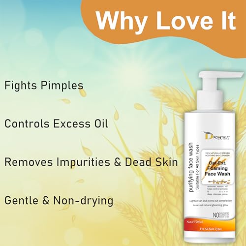 Image of Drontika Wild & Pure Oat & Niacinamide Face Wash - Hydrating Cleanser with Seabuckthorn & Willow Bark | For Smooth, Even Skin - 200ml