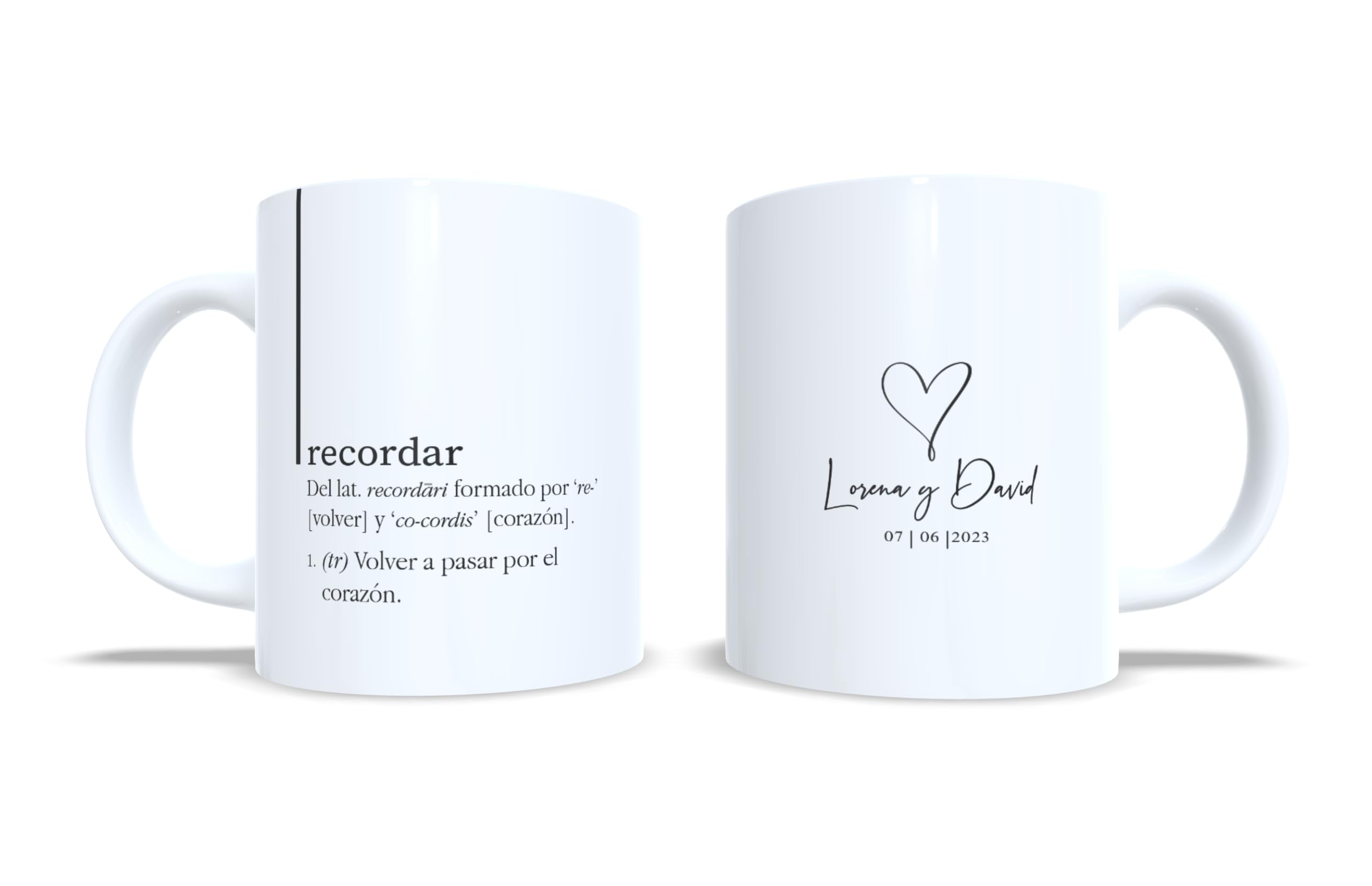 Taza personalizada para regalo de pareja en aniversario san valentin o amistad Definicion de recordar volver a pasar por el corazon Regalos romanticos para amantes Amor amigos enamorados