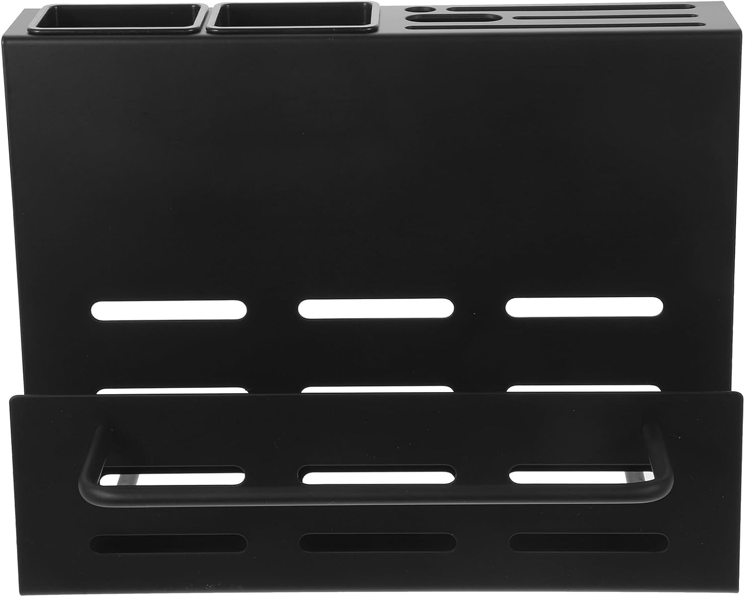 VILLCASE Wall Mount Knife Rack and Cutting Board Organizer with Dual Cup Chopstick Holder, Black Multi-functional Kitchen Utensil Storage for Countertop and Wall Mount