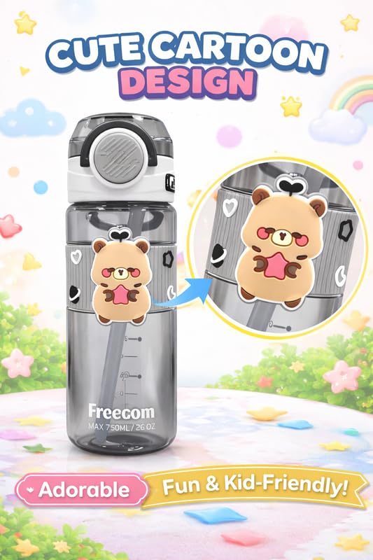 Image of Raawan 750ml Sipper Water Bottle for Adults & Kids | Leak-Proof, BPA-Free & Food Grade | Durable, Easy-to-Carry Bottle for School, Office & Picnic | Grey