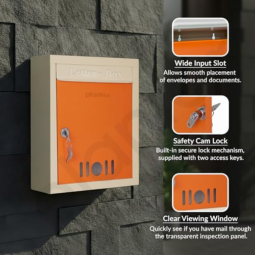 Image of Plantex Letter Box /GI Steel Complaint Box /Suggestion Box /Donation Box with Key Lock /Letter Box for Home /Office /Hotel Gate /Post Box (Orange & Ivory) - Wall Mount A4 Size