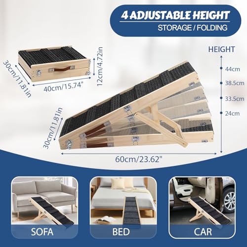Folding Dog Ramp,4 Adjustable Height from 10" to 19", Car Ramp for for Small Medium Dogs with Dog Ramp Carpet, Anti-Slip, Folding, Adjustable,Use for Low Bed Couch - Image 3