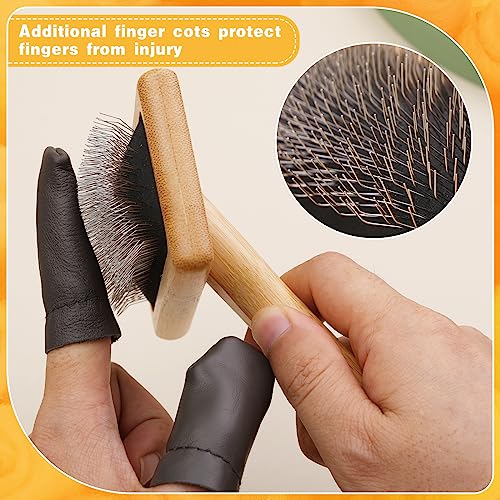 Image of kdafio 2 Pcs Wooden Wool Carders, Wool Carder Brush for Wool Needle Felting Brush Wool Carders Needle Felting with Needle Leather Finger Protector for DIY Projects
