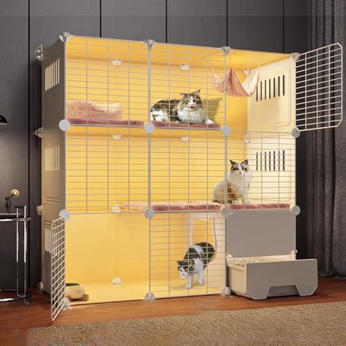 GHKFEJGDEN 猫ケージ 猫ケージ 屋内猫クレート、屋内猫用猫ベビーサークル DIY 猫 ベビーサークル 取り外し可能な金属ワイヤー犬小屋 1-2匹の猫に最適(色:ホワイト、サイズ:109 x 49 x 109cm-a)