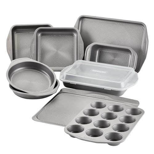 Circulon-Total-Nonstick-Bakeware-Set-with-Nonstick-Bread-Pan-Cookie-Sheet-Baking-Pan-Baking-Sheet-Cake-Pan-and-MuffinCupcake-Pan-10-Piece-Gray Circulon Total Nonstick Bakeware Set with Nonstick Bread Pan Cookie Sheet Baking Pan Baking Sheet Cake Pan and MuffinCupcake Pan 10 Piece Gray
