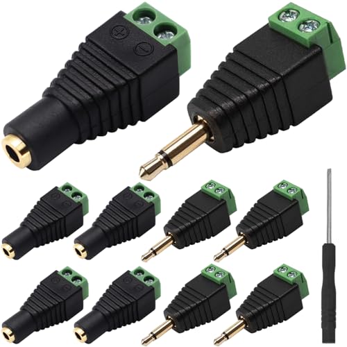 Adaptador TS 3,5 mm mono con terminal de tornillo chapado en oro para audio sin soldaduras