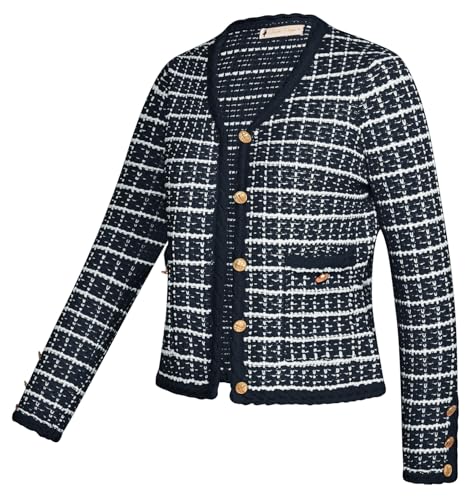 Belle Poque Women Cardigan Sweaters Tweed Jacket V Neck Sweater