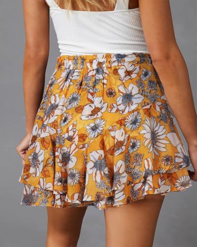 Image of Aoudery Flowy Shorts for Women Casual Boho Floral Skorts Ruffle Mini Skirts Running Tennis Butterfly Chiffon Shorts