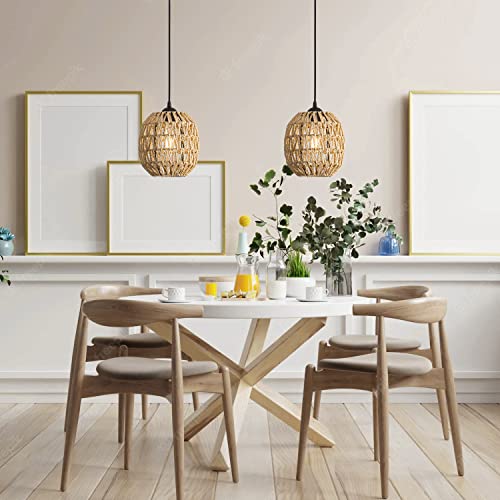 Gudicati Hand Woven Bamboo Pendant Light Boho Mini Farmhouse Rattan Pendant Lighting Fixture Modern Retro Wicker Pendant Lamp For Kitchen Island, Bedroom, Dining Room, Hallway, Entryway, Living Room #TOP2