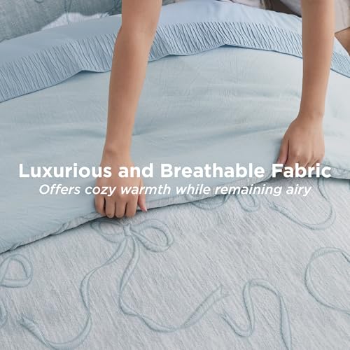 Image of Bedsure Dasty Blue Full Size Comforter Sets for Girls, GentleSoft 3 Pieces Bow Comforter with 2 Pillow Shams, Cute Girls Full Size Bedding Sets Room Decor Aesthetic Bedroom Decor, 82x86 Inches