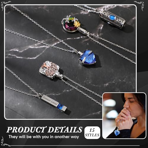 15 Pcs Urn Necklace for Ashes Women Keepsake Cremation Jewelry Stainless Steel Cross Heart Cubic Locket Ashes Necklace for Human Loved One4