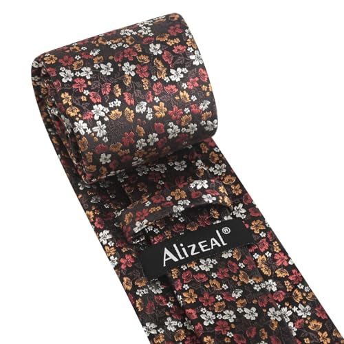 Image of Alizeal Mens 3.15inches Exquisite Floral Tie with Small Flower Printed Pocket Square