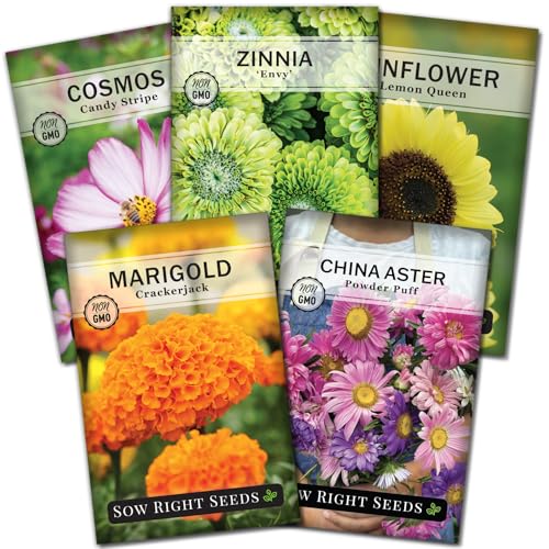 Sow Right Seeds - Annual Flower Seed Garden Collection for Planting - 5 Packets Includes Marigold...