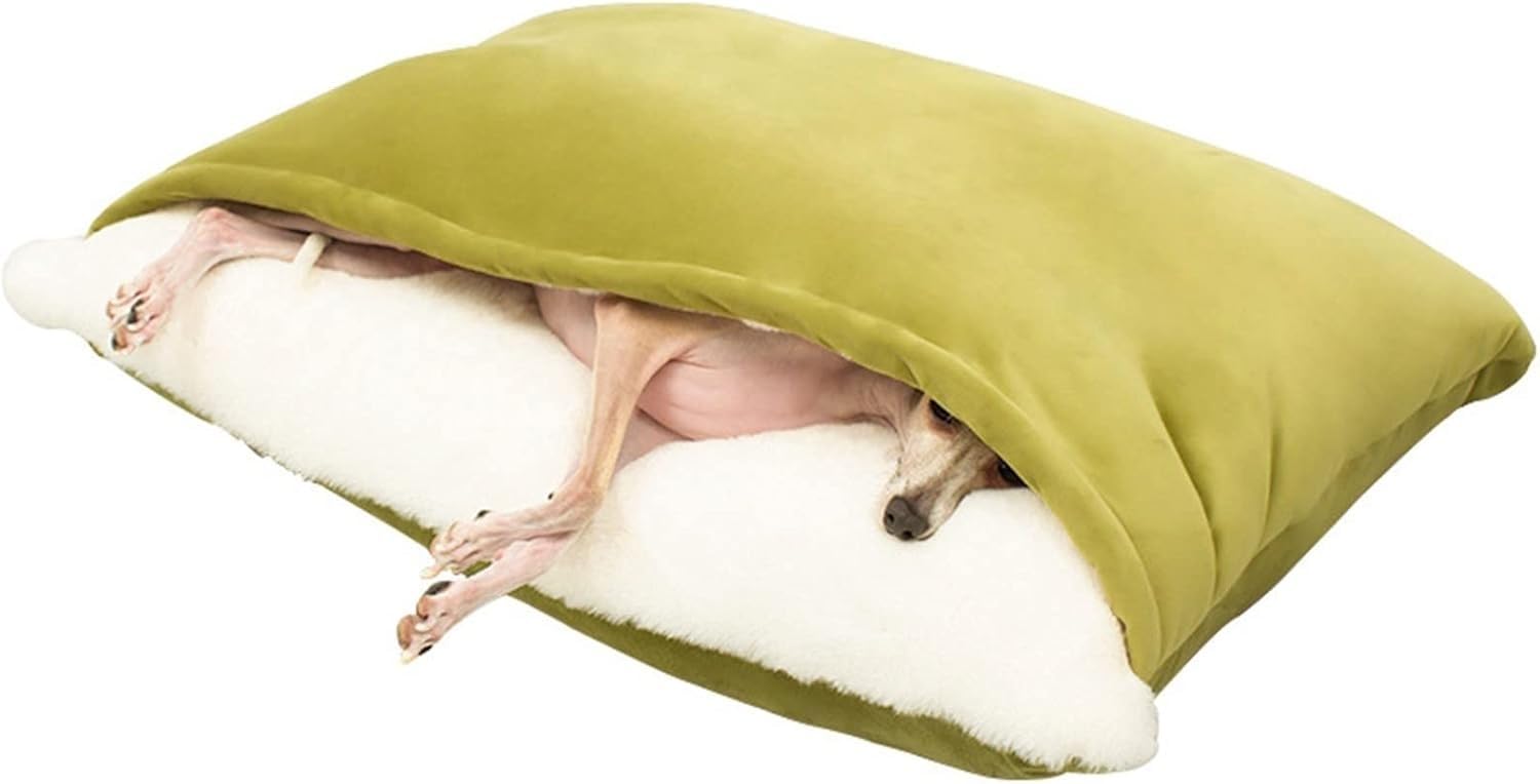 Cama cueva para perros nido para gatos saco de dormir de felpa invierno Green L