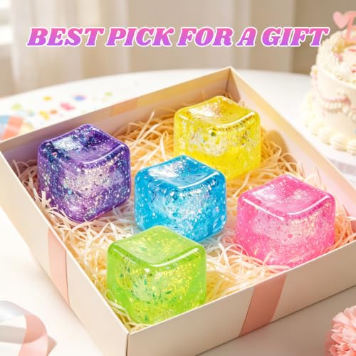 Image of Squishy Cube Ice Cube Squishy Stress Cube for Adults,Glitter Squishy Slow Rising Fidget Cube Sensory for Anxiety Stress Relief High Density Ice Squeeze Ball Cubes Cubes (Blue)