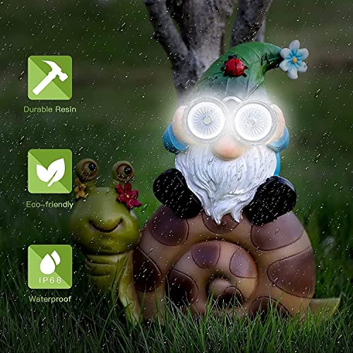 Solar Garden Statue Gnome,Garden Figurine Outdoor Decoration With Gnome Sitting On Snail For Yard,Patio,Lawn Art Decoration,Housewarming Gift #TOP3