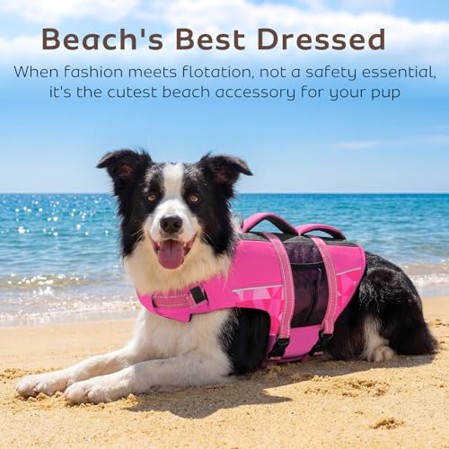 CITÉTOILE Schwimmweste Hund, Hunde Schwimmweste mit Griff und Reflektierend, Rettungsweste für Kleine Mittlere und Große Hunde mit Guter Auftrieb, Leicht und Sicher für Wassersport Rosa M
